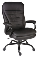 Teknik Goliath heavy-duty black bonded leather executive office chair with matching padded armrests and ergonomic design.
