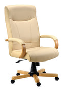 Teknik Knightsbridge cream bonded leather executive office chair with matching removable padded armrests and high back support.