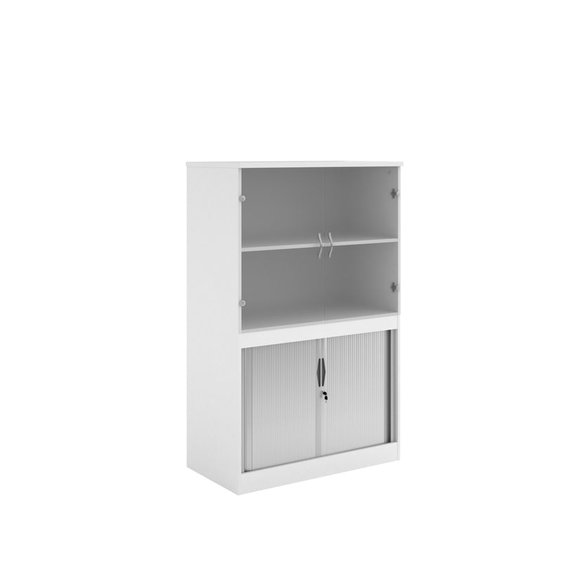 Systems Combination Unit With Tambour Doors And Glass Upper Doors - White - NWOF