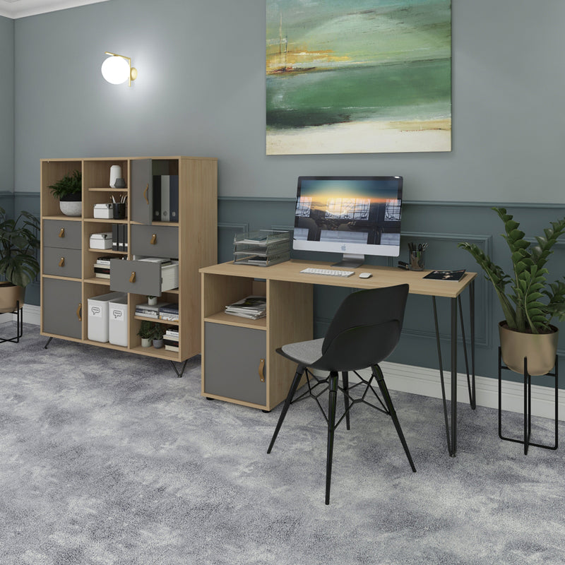 Tikal Straight Desk With Hairpin Legs & Support Pedestal - NWOF