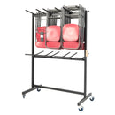 Titan folding chair trolley holding up to 140 chairs, with sturdy metal frame and wheels for easy transport and storage.