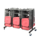 Close-up of Titan Folding Chair Trolley holding 70 chairs, showing sturdy metal frame and compact design for easy transport.
