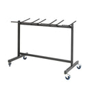 Titan folding chair trolley carrying 70 chairs, durable metal frame with wheels for easy transport and storage.