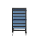 Blue Titan storage unit with two large trays, side view showing sturdy construction and spacious compartments for organization.