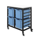 Titan storage unit with four large trays in blue, featuring a front view of the Titan T-STOR-4D-F25BLUE model