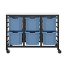 Titan storage unit with six large trays, blue metal organizer for efficient storage and organization.