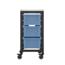 Blue Titan storage unit with three medium trays, ideal for organizing tools and supplies in a durable, compact design.