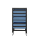 Titan storage unit with three medium trays in blue, featuring a sturdy metal frame and organized tray compartments.