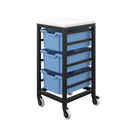Blue Titan storage unit with three medium trays, showcasing a sturdy plastic organizer for tools or small items.