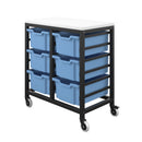 Blue Titan storage unit with six medium trays, front view showing organized compartments for versatile storage solutions.