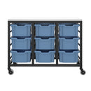 Blue Titan storage unit with nine medium trays, showing the front view of the T-STOR-9D-F02 model with tray compartments.