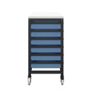 Blue Titan storage unit with 18 small trays, side view showing multiple trays and sturdy plastic construction.