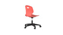 Titan Arc Swivel Chair with coral-colored fabric, showcasing a modern design and swivel base from the rear view.