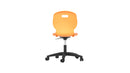 Titan Arc swivel chair with marigold fabric, shown from rear view, featuring a rotating base and cushioned backrest.