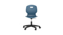 Titan Arc Swivel Chair with steel blue upholstered seat and back, featuring a sleek swivel base and modern design.