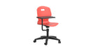 Titan Arc Swivel & Personal Workspace Chair with a coral-colored swivel base and modern design, shown from the front.