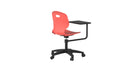 Titan Arc Swivel & Personal Workspace Chair with coral-colored swivel base and ergonomic design, rear view.