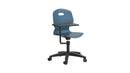 Titan Arc swivel and personal workspace chair with steel blue seat and adjustable swivel base, front view.