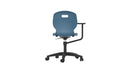 Titan Arc swivel and personal workspace chair with steel blue swivel base, shown from rear angle, featuring ergonomic design and adjustable height.