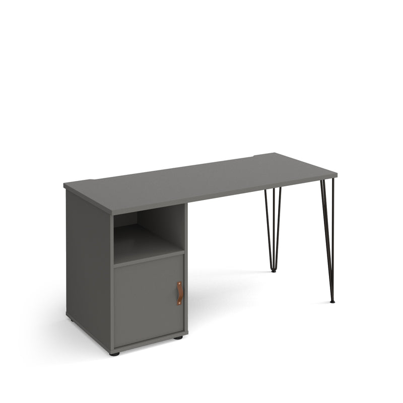 Tikal Straight Desk With Hairpin Legs & Support Pedestal With Cupboard Door - NWOF