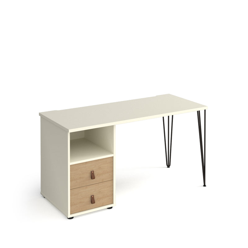 Tikal Straight Desk With Hairpin Legs & Support Pedestal With Drawers - NWOF