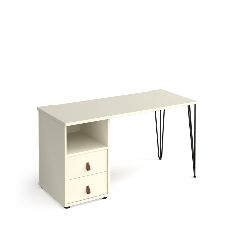 Tikal Straight Desk With Hairpin Legs & Support Pedestal With Drawers - NWOF