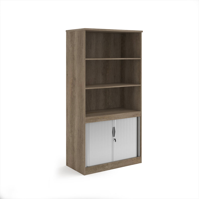 Systems Combination Unit With Tambour Doors And Open Top - Nebraska Oak