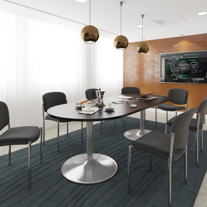 Trumpet Base Radial End Boardroom Table With Central Cut-Out 2400mm x 1000mm - Onyx Grey - NWOF