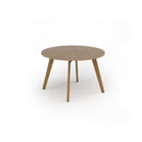 Dams Unity circular dining table with solid oak legs, featuring a smooth wooden surface and modern design for dining rooms.