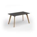 Dams Unity dining table with solid oak legs in onyx grey finish, showcasing a modern tabletop and sturdy wooden base.