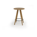 Dams Unity circular poseur table with solid oak legs, featuring a smooth round tabletop and sturdy wooden base.