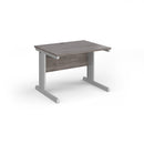 Dams Vivo 800mm deep straight desk in grey oak finish, showing the sleek, modern design and spacious tabletop surface.