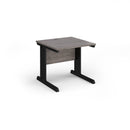 Dams Vivo 800mm deep straight desk in grey oak finish, showing sleek modern design with a spacious work surface.
