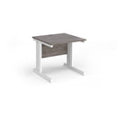 Dams Vivo 800mm deep straight desk in grey oak finish, showing a sleek, modern office workspace with the desk's smooth surface and straight design.