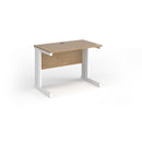 Dams Vivo 600mm deep straight desk in Kendal Oak finish, showcasing a modern office workspace with a spacious surface.