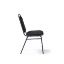 Side view of a Dams Yin Classic Back Banqueting Stacking Chair, showcasing its sleek design and sturdy metal frame.