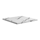 Square Enduratop table top by ZAP with elegant Carrara marble finish, 60cm x 60cm, showcasing smooth, polished surface.