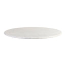 Round white Carrara marble table top by ZAP, featuring elegant gray veining and smooth polished surface for modern decor.