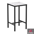 ZAP Extrema bar height table with square Carrara marble top and black metal legs, modern and stylish for kitchen or bar area.