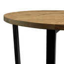 Round rustic antique Barnes dining table by ZAP with a 90cm diameter, showcasing detailed wood grain and sturdy legs.
