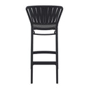 Black Portofino 75 Bar Stool by ZAP with a sleek design and comfortable backrest, ideal for modern kitchen or bar settings.