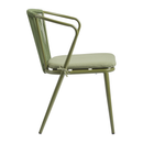 Olive green ZAP Kendal armchair with plush fabric upholstery and wooden legs, shown from a side view.