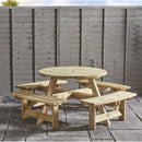 ZAP King 8-seater round picnic bench made of sturdy wood with a natural finish, suitable for outdoor dining and gatherings.