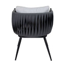 Light grey Mozzini 1 seater armchair by ZAP with matte black frame, shown from the back view with cushions.