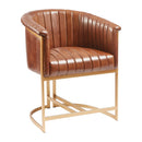 ZAP Nolan armchair with genuine pecan brown leather upholstery and plush cushioning, stylish and comfortable for living room use.