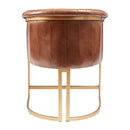 ZAP Nolan armchair in genuine pecan brown leather, showing the back view with plush cushioning and stylish design.