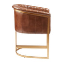 ZAP Nolan armchair in rich pecan brown leather with plush cushioning, shown from a side angle.