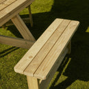 ZAP Winer Diner Triangle Picnic Table with six seats, outdoor setting, showing sturdy wooden construction and unique triangular design.