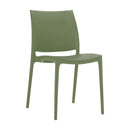 Olive green Maya side chair by ZAP with sleek modern design and wooden legs, perfect for dining or accent use.