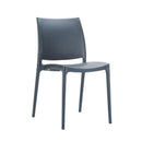 Dark grey ZAP Maya side chair with sleek, modern design and wooden legs, suitable for dining or office spaces.